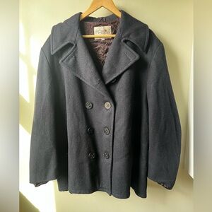 FOX KNAPP Vintage Black Wool Double Breasted Pea Coat Classic Preppy Academia 48